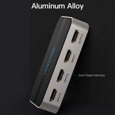 VENTION AFFH0 3 In 1 Out HDMI Switcher Gray image of VENTION AFFH0 3 In 1 Out HDMI Switcher Gray with Spec and Price in BDT