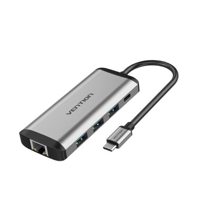 image of VENTION THAHB Multi-function Type-C to HDMI/USB3.0*3/TF/SD/RJ45/3.5mm/PD Docking Station with Spec and Price in BDT