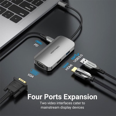 image of VENTION TOAHB USB-C to HDMI/VGA/USB Docking Station with Spec and Price in BDT