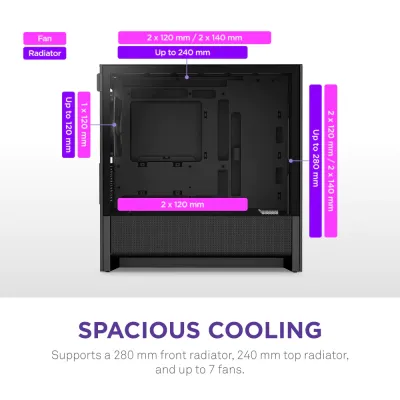 image of NZXT H3 Flow Micro-ATX Airflow Case - Black with Spec and Price in BDT
