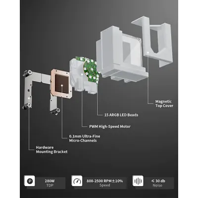 image of upHere E240TC 240mm AIO Liquid CPU Cooler - White with Spec and Price in BDT