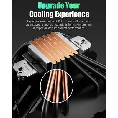 image of upHere UE2KC6 ARGB CPU Air Cooler - Black with Spec and Price in BDT