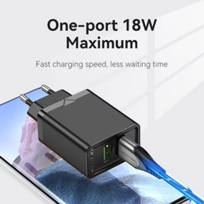 image of VENTION FBAB0-EU Two-Port  USB(A+A) Wall Charger (18W/18W) EU-Plug Black with Spec and Price in BDT