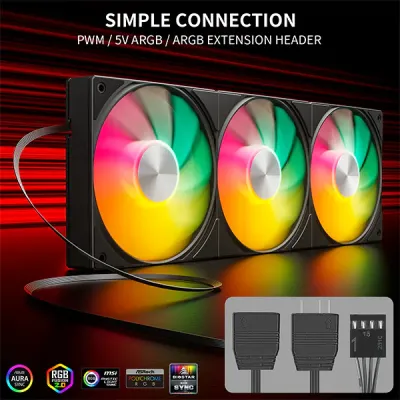 image of upHere U3KC3 ARGB All-in-One Casing Fan - Black with Spec and Price in BDT