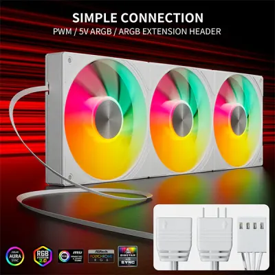 image of upHere U3TC3 ARGB All-in-One Casing Fan - White with Spec and Price in BDT