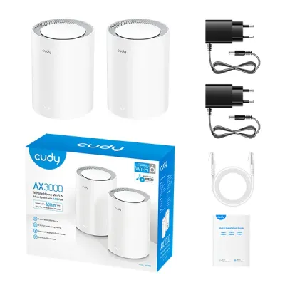 image of CUDY M3000 2-Pack AX3000 2.5G Dual Band Wi-Fi 6 Mesh System Router - White with Spec and Price in BDT