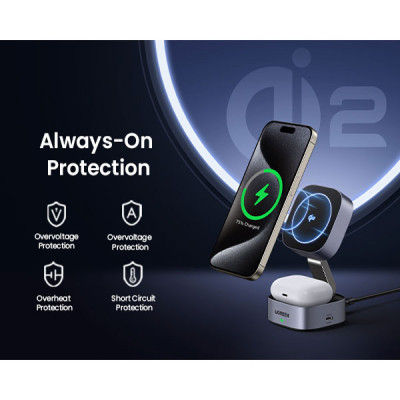 image of Ugreen W702 (35316) 15W 2-in-1 Magnetic Wireless Charger with Spec and Price in BDT