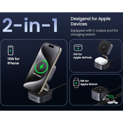 image of Ugreen W702 (35316) 15W 2-in-1 Magnetic Wireless Charger with Spec and Price in BDT