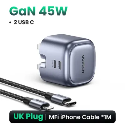 image of UGREEN CD294 (90399) Nexode 45W Dual USB-C PD GaN Fast Charger - UK with Spec and Price in BDT