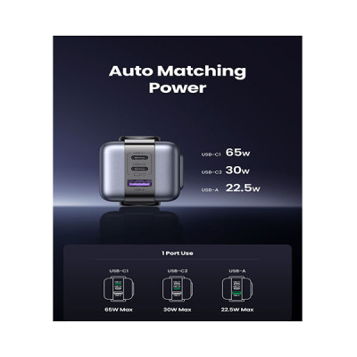 image of UGREEN Nexode RG CD361 (25685B) 3-Port 65W GaN Fast Charger - EU with Spec and Price in BDT