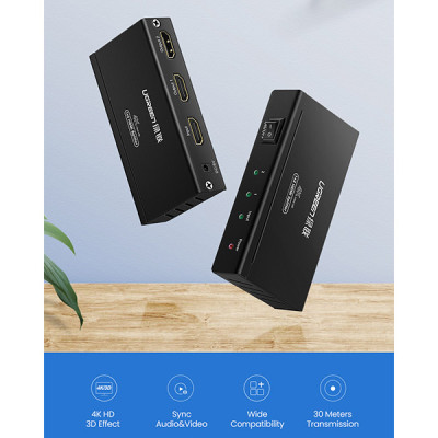 image of UGREEN 40201 HDMI Female to Female Black Splitter with Spec and Price in BDT