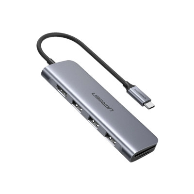 image of UGREEN CM195 (70410) Type-C Male to SD, TF, Tri USB 3.0 & HDMI Female Space Gray Hub with Spec and Price in BDT
