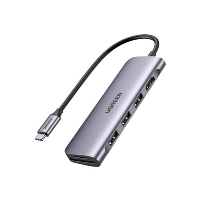 image of UGREEN CM195 (70411) (6-in-1) USB-C to 2 Ports USB3.0-A Hub + HDMI + TF/SD Hub with Spec and Price in BDT
