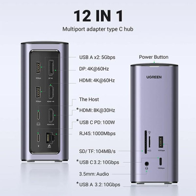 image of Ugreen CM555 (90325) Revodok Pro 12-in-1 4k HDMI Universal Docking Station with Spec and Price in BDT