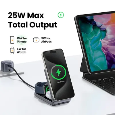 image of UGREEN W707 (45025) 3-in-1 25W Magnetic Wireless Charger with Spec and Price in BDT