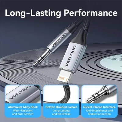 image of VENTION BMCHF Lightning Male to 3.5mm Male Cable - 1M with Spec and Price in BDT