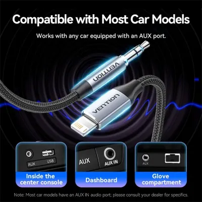 image of VENTION BMCHF Lightning Male to 3.5mm Male Cable - 1M with Spec and Price in BDT