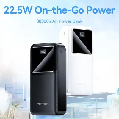 image of Vention FHMW0 30000mAh 22.5W LED Display Power Bank - White with Spec and Price in BDT