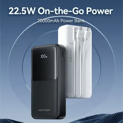 image of Vention FHPB0 20000mAh 22.5W LED Display Power Bank - Black with Spec and Price in BDT
