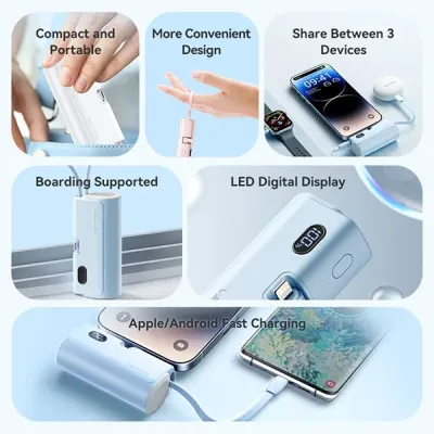 image of VENTION FHQL0 LED Display 4800mAh Power Bank - Blue with Spec and Price in BDT