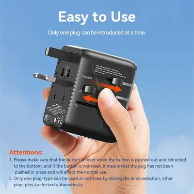 image of Vention FJEB0 20W 3-Port USB(C+A+A) Universal Travel Adapter - Black with Spec and Price in BDT