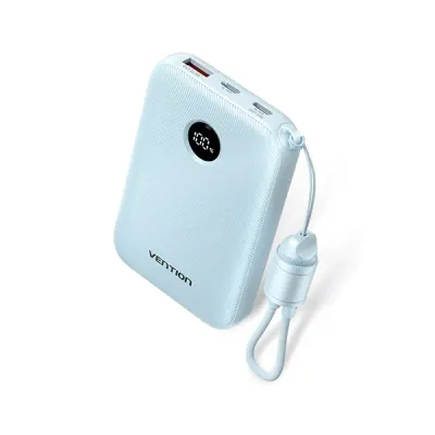 image of VENTION FKAL0-C 22.5W 10000mAh LED Display Power Bank with Built-in USB-C to C Cable - Blue with Spec and Price in BDT