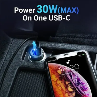 image of VENTION K11B0 30W 2-Port (USB-A + USB-C) Car Charger - Black with Spec and Price in BDT