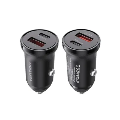 image of VENTION K11B0 30W 2-Port (USB-A + USB-C) Car Charger - Black with Spec and Price in BDT