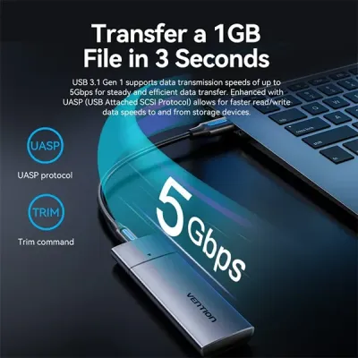 image of Vention KPFH0 M.2 NGFF USB 3.1 Gen 2 Type-C SSD Enclosure - Gray with Spec and Price in BDT