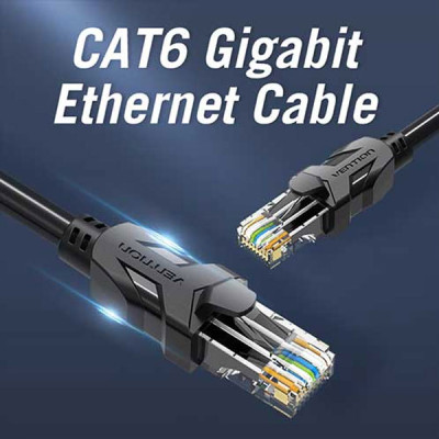 image of VENTION IBABN Flat CAT6 UTP Patch Cord Cable 15M Black with Spec and Price in BDT