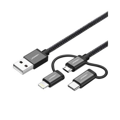 image of UGREEN 80326 USB 2.0 A To Micro USB  Lightning  Type C (3 in 1) Cable - 1M with Spec and Price in BDT